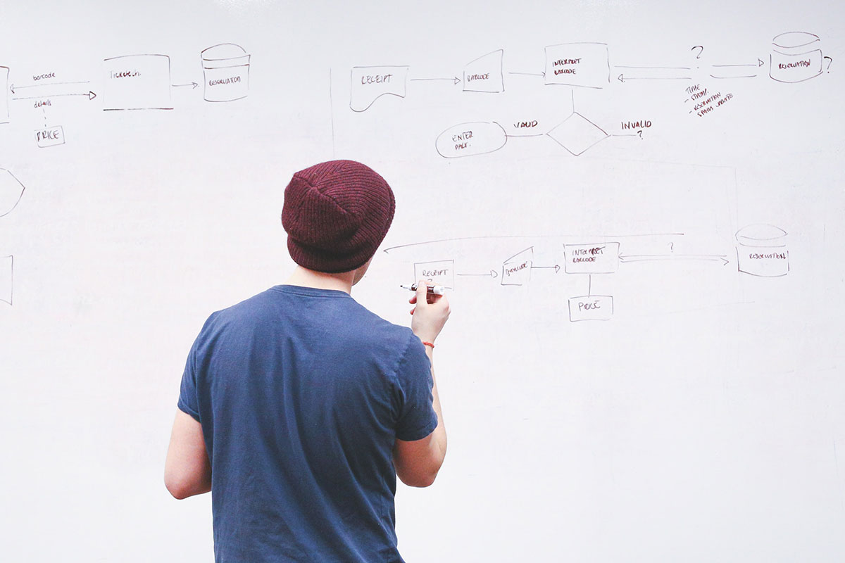 Homem a planear objetivos estratégicos de empresa